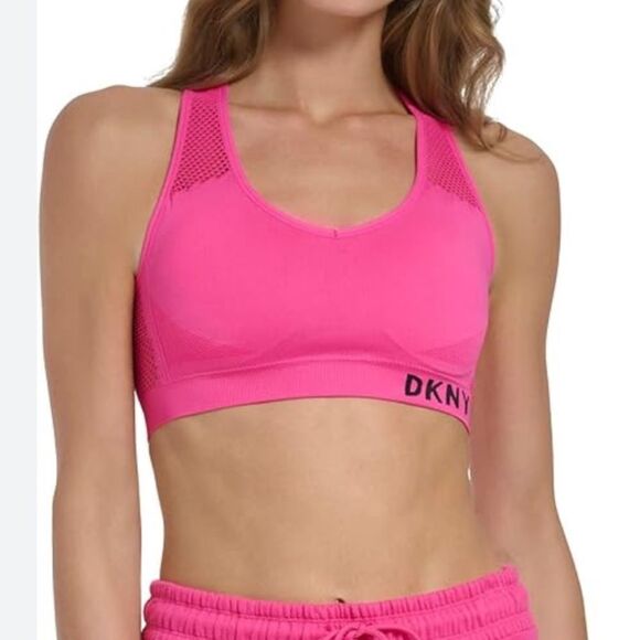 NWT DKNY SPORT Seamless Racerback Sports Bra w/ Mesh-Back in Hot Pink Small 4/6 - Picture 11 of 11